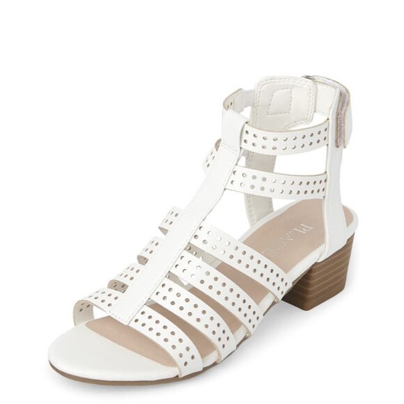 The Children’s Place Girls Perforated Gladiator Heel Sandals White Wedding Party - Picture 1 of 7